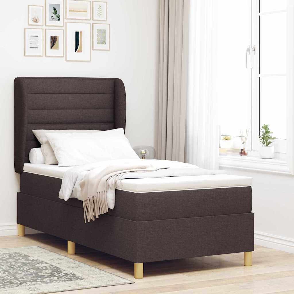 Lit à ressorts avec matelas Marron foncé 190 x 90 cm tissu