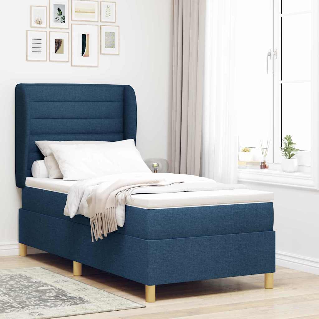 Lit à ressorts avec matelas Bleu 190 x 90 cm tissu - XIOS