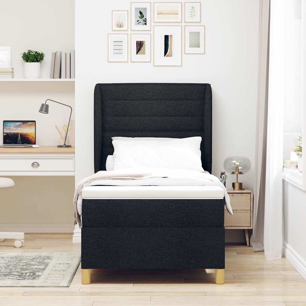 Lit à ressorts avec matelas Noir 200 x 90 cm tissu - XIOS