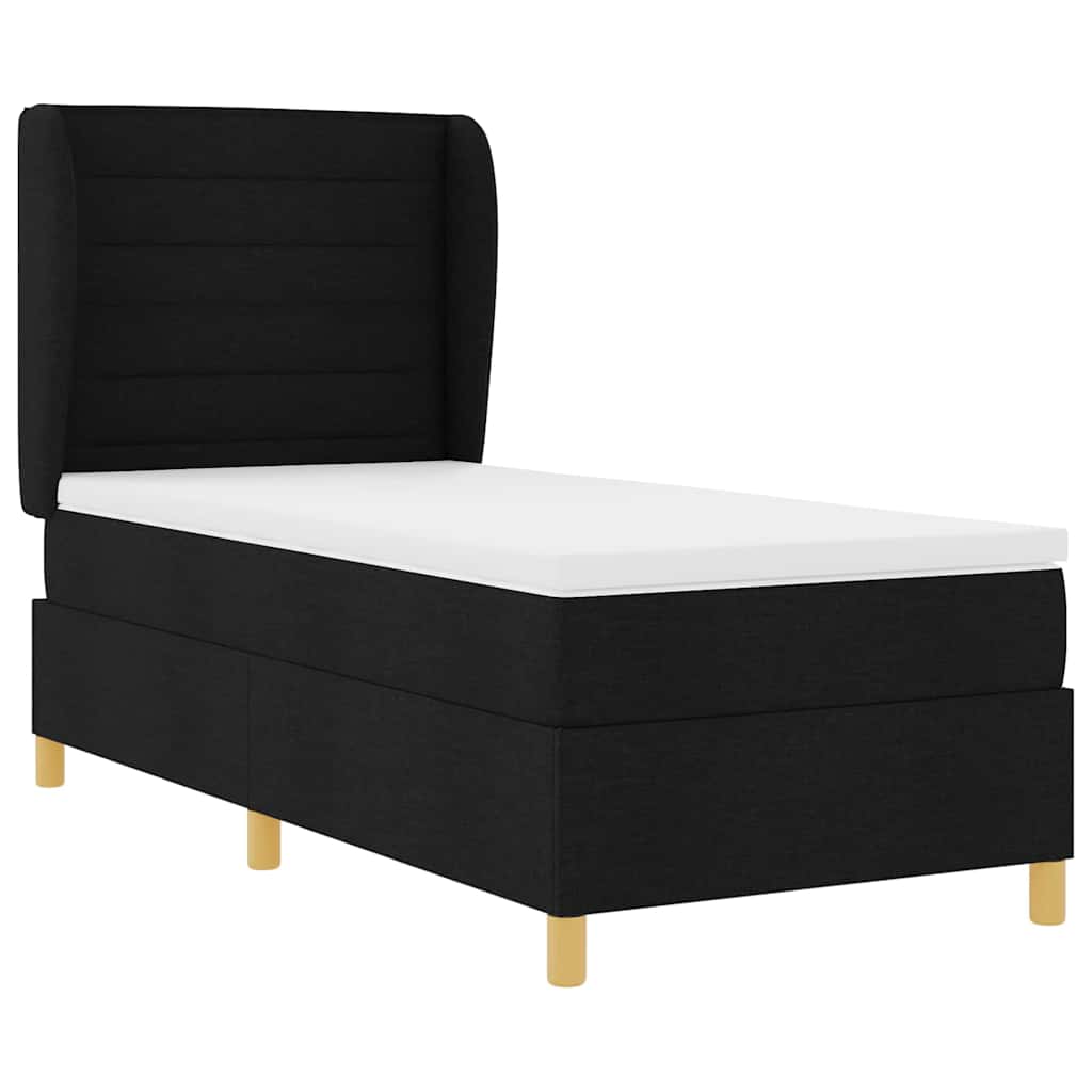 Lit à ressorts avec matelas Noir 200 x 90 cm tissu - XIOS