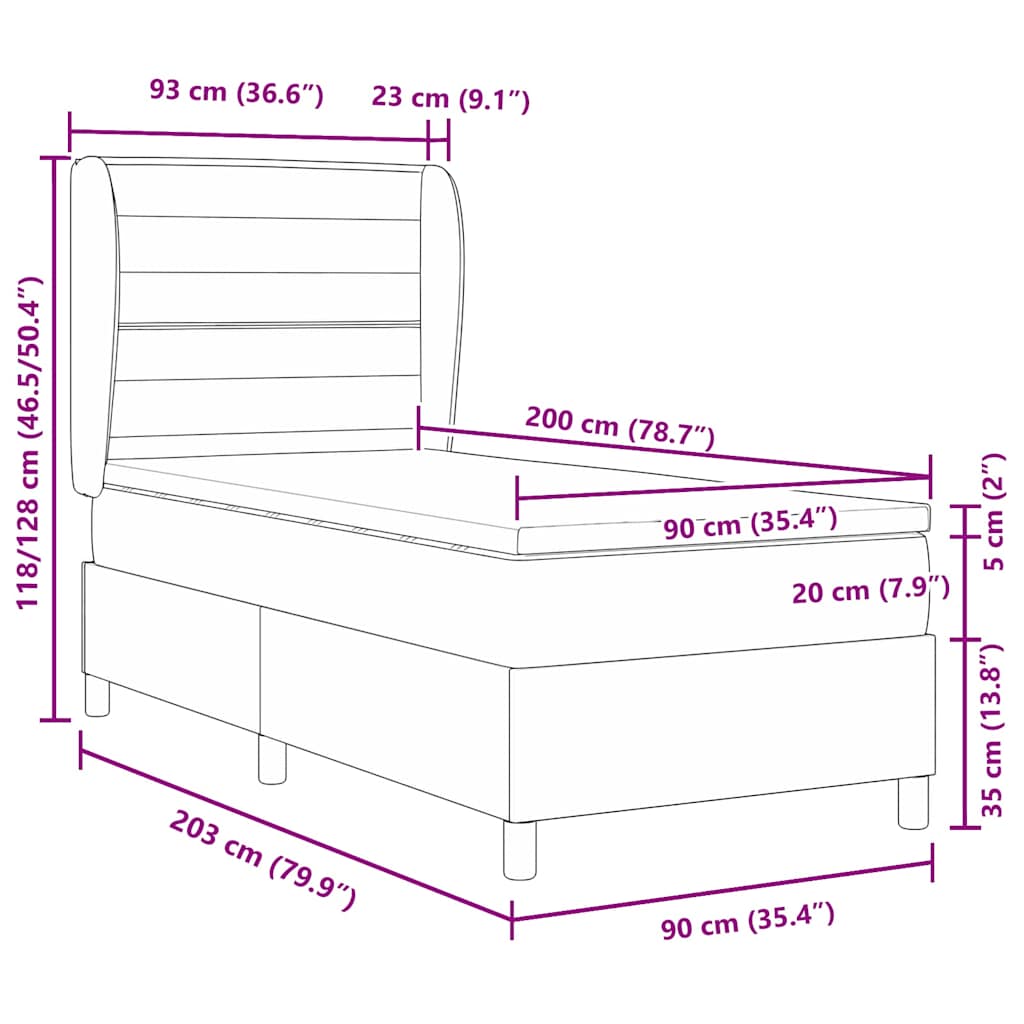 Lit à ressorts avec matelas Bleu 200 x 90 cm tissu - XIOS