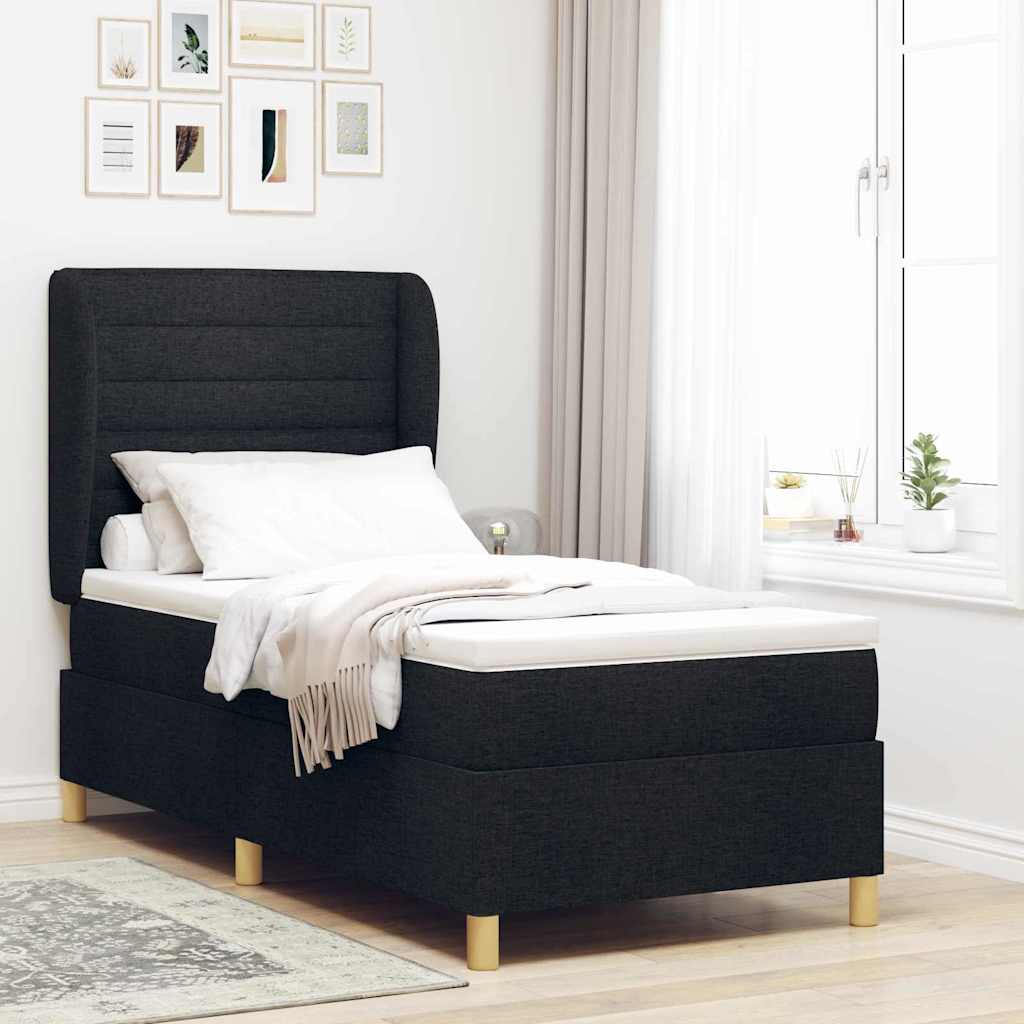Lit à ressorts avec matelas gris foncé 90x190 cm Noir tissu - XIOS
