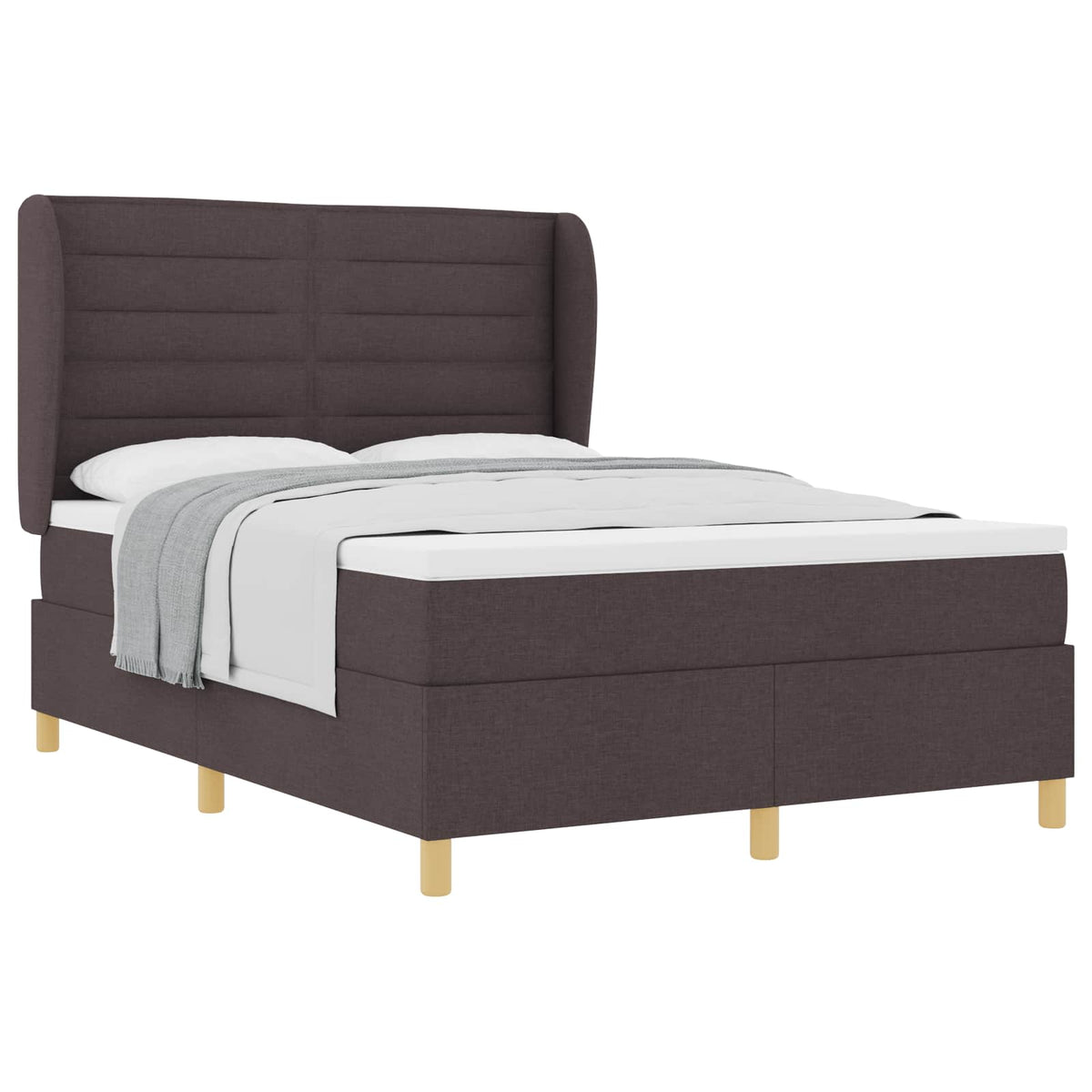 Lit à ressorts avec matelas Marron foncé 200 x 140 cm tissu