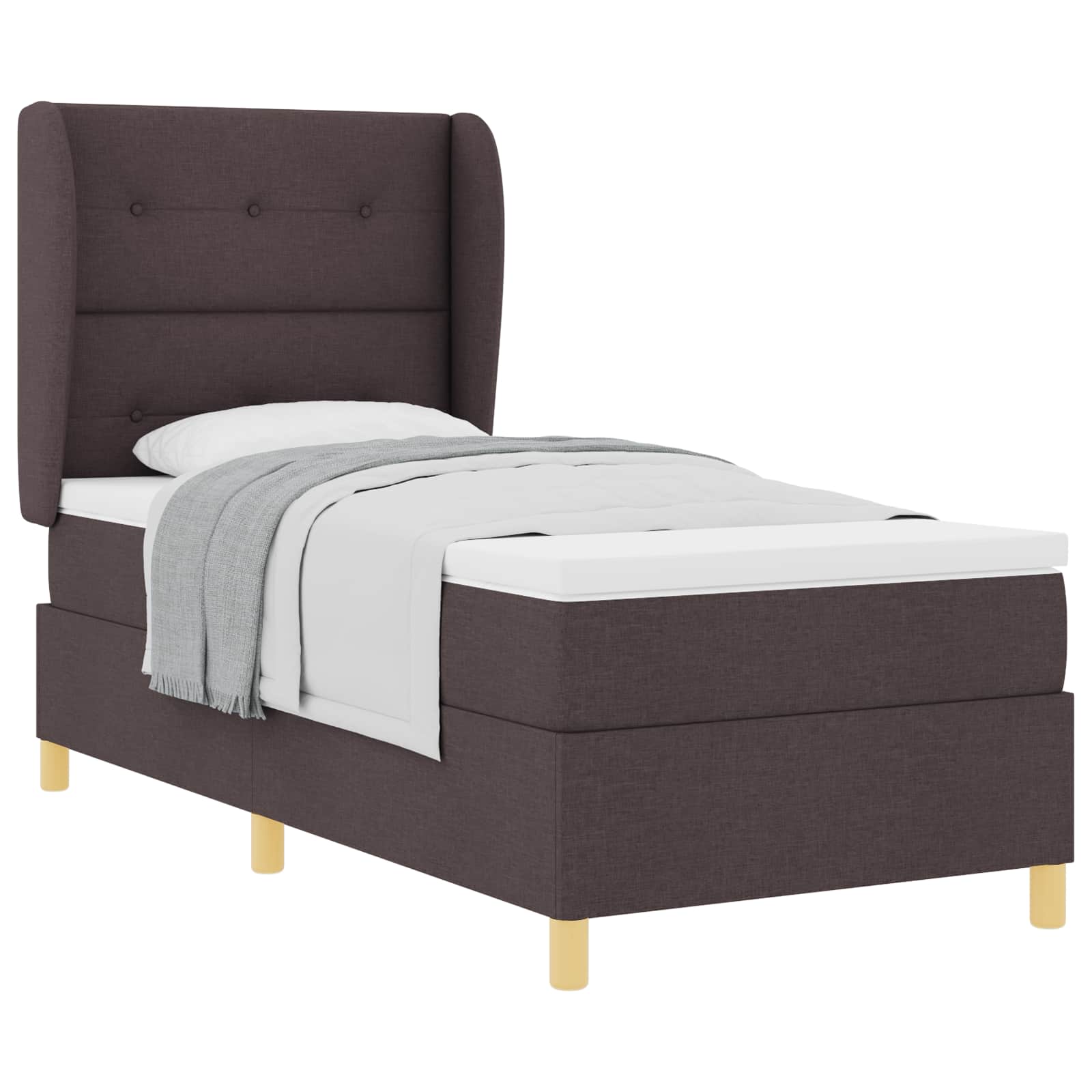 Lit à ressorts avec tête de lit Marron foncé 190 x 90 cm tissu