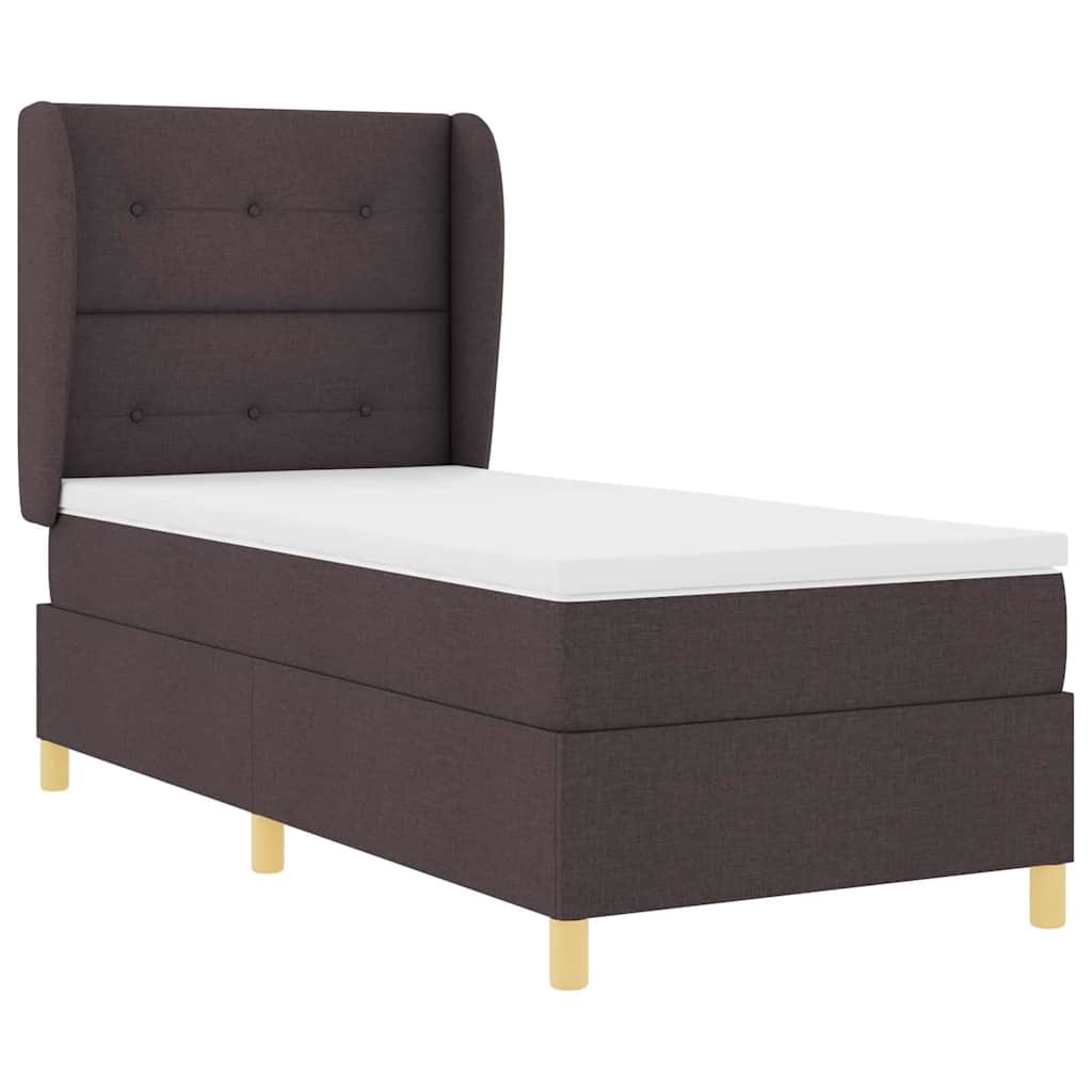 Lit à ressorts avec tête de lit Marron foncé 190 x 90 cm tissu