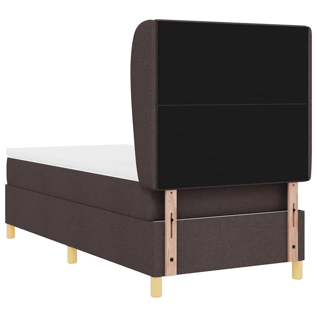 Lit à ressorts avec tête de lit Marron foncé 190 x 90 cm tissu