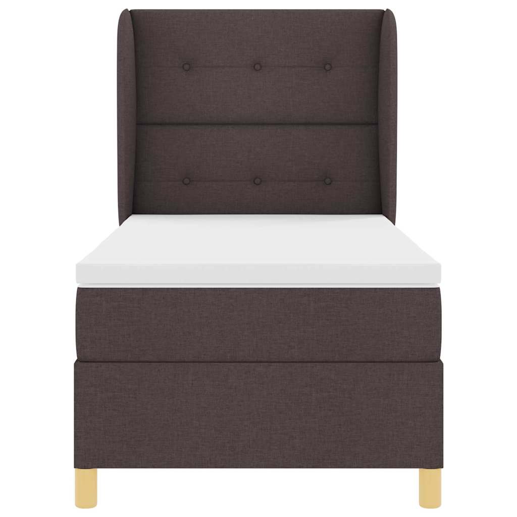 Lit à ressorts avec tête de lit Marron foncé 190 x 90 cm tissu