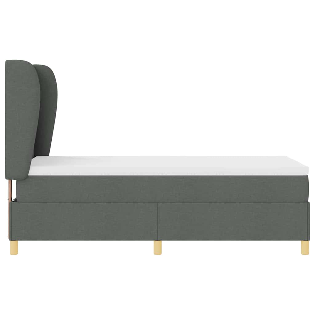 Lit à ressorts avec tête de lit Gris foncé 200 x 90 cm tissu