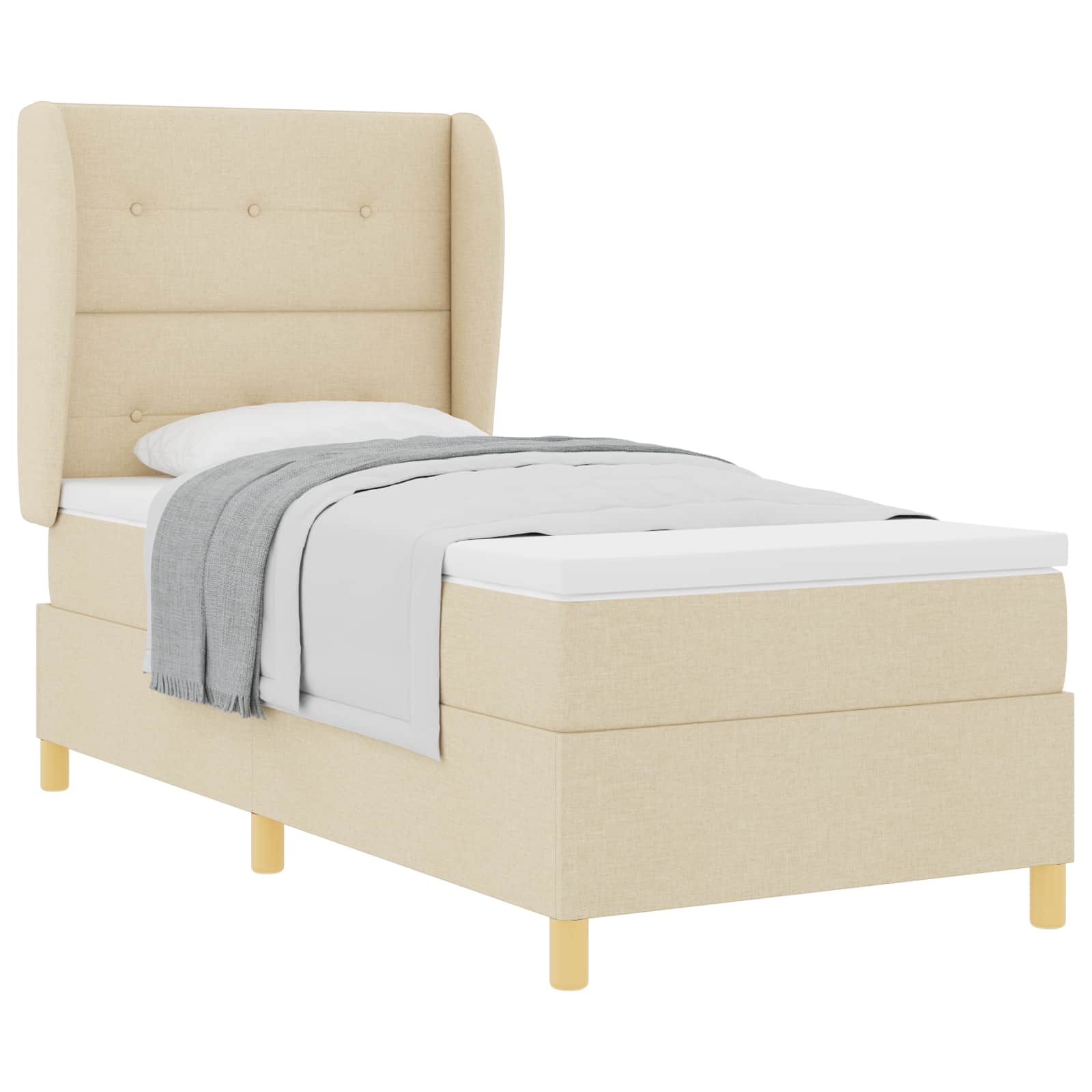 Lit à ressorts avec tête de lit Crème 200 x 90 cm tissu - XIOS