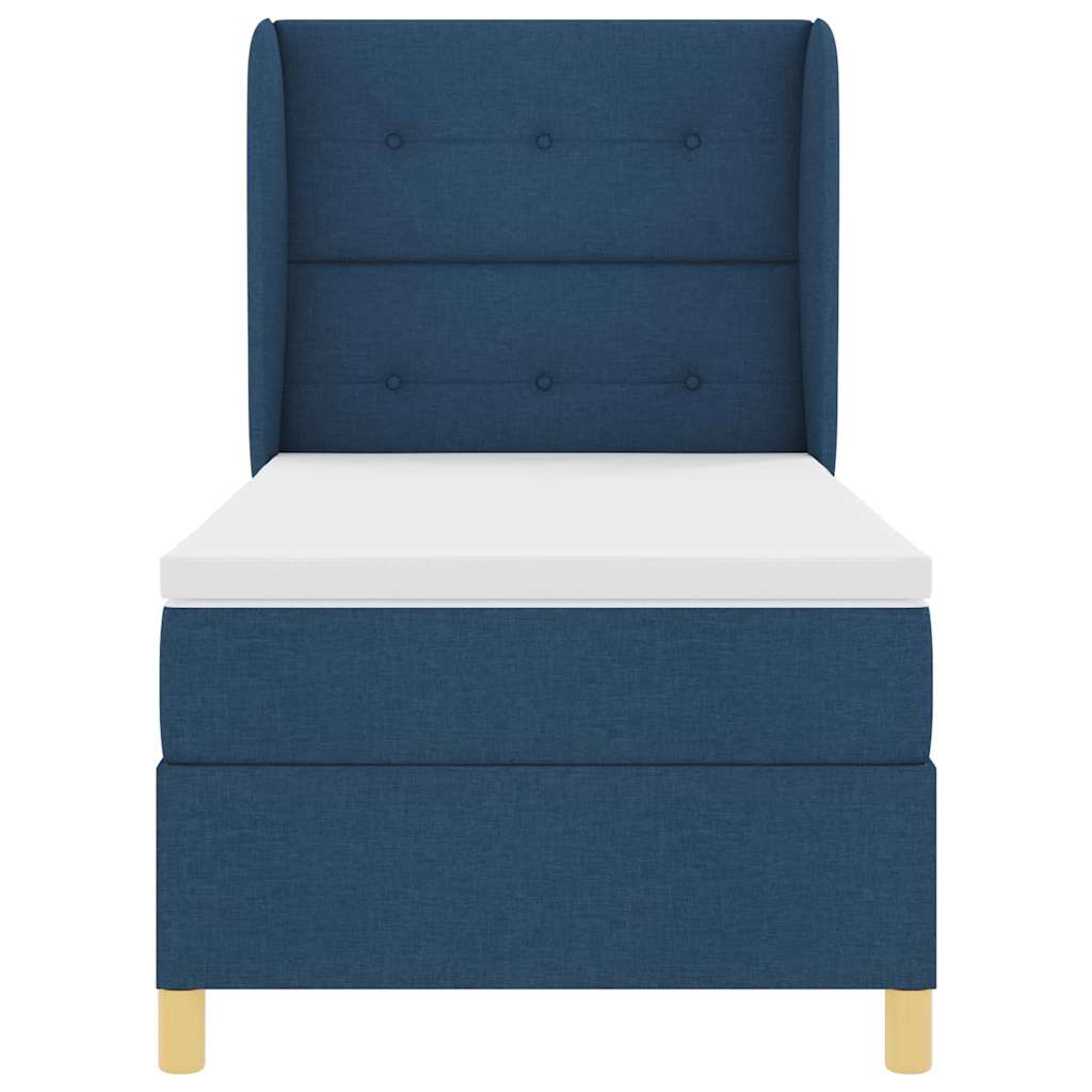 Lit à ressorts avec tête de lit Bleu 200 x 90 cm tissu