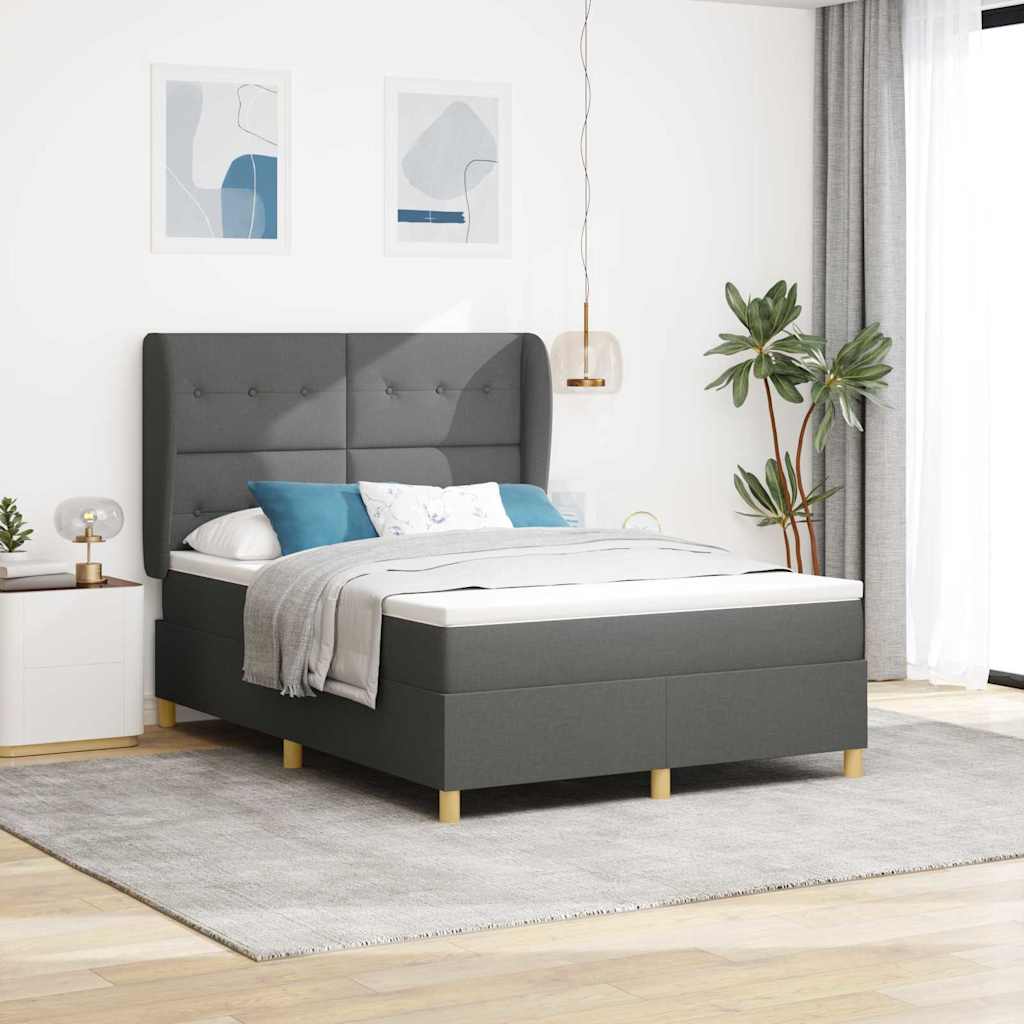 Lit à ressorts avec tête de lit Gris foncé 200 x 140 cm tissu