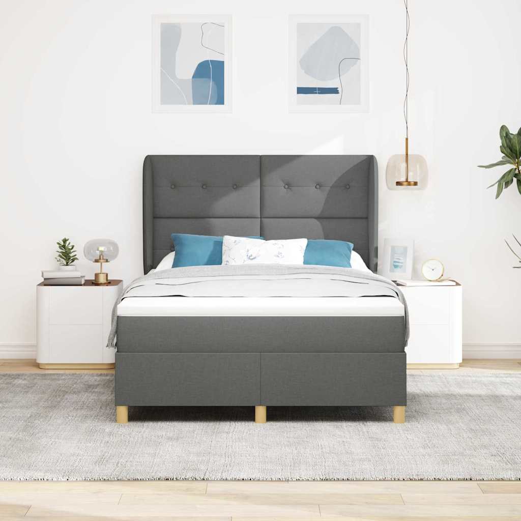 Lit à ressorts avec tête de lit Gris foncé 200 x 140 cm tissu