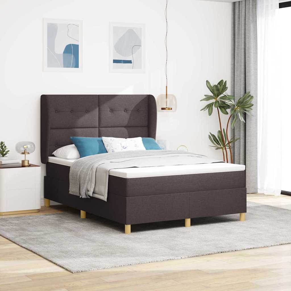 Lit à ressorts avec tête de lit Marron foncé 200 x 160 cm tissu