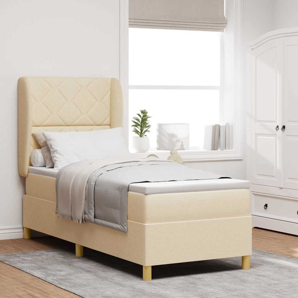Lit à ressorts avec tête de lit Crème 200 x 80 cm tissu