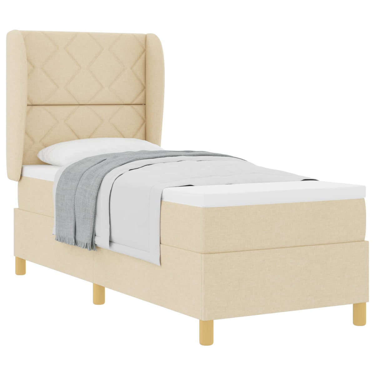 Lit à ressorts avec tête de lit Crème 200 x 80 cm tissu