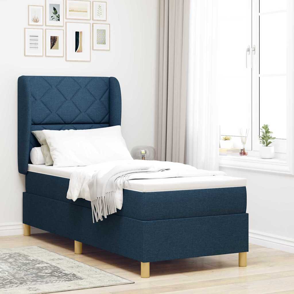 Lit à ressorts avec tête de lit Bleu 200 x 80 cm tissu