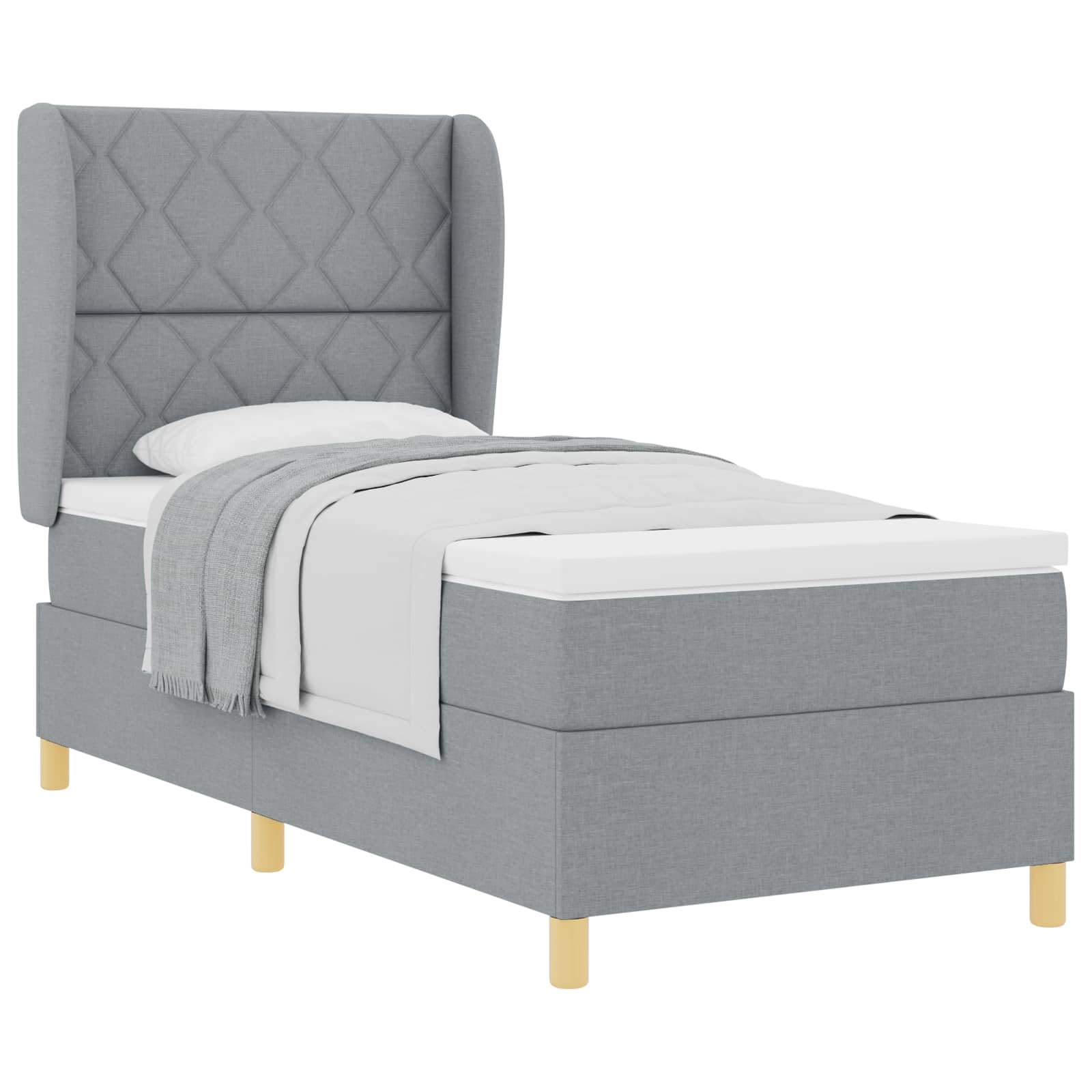 Lit à ressorts avec tête de lit Gris clair 190 x 90 cm tissu - XIOS