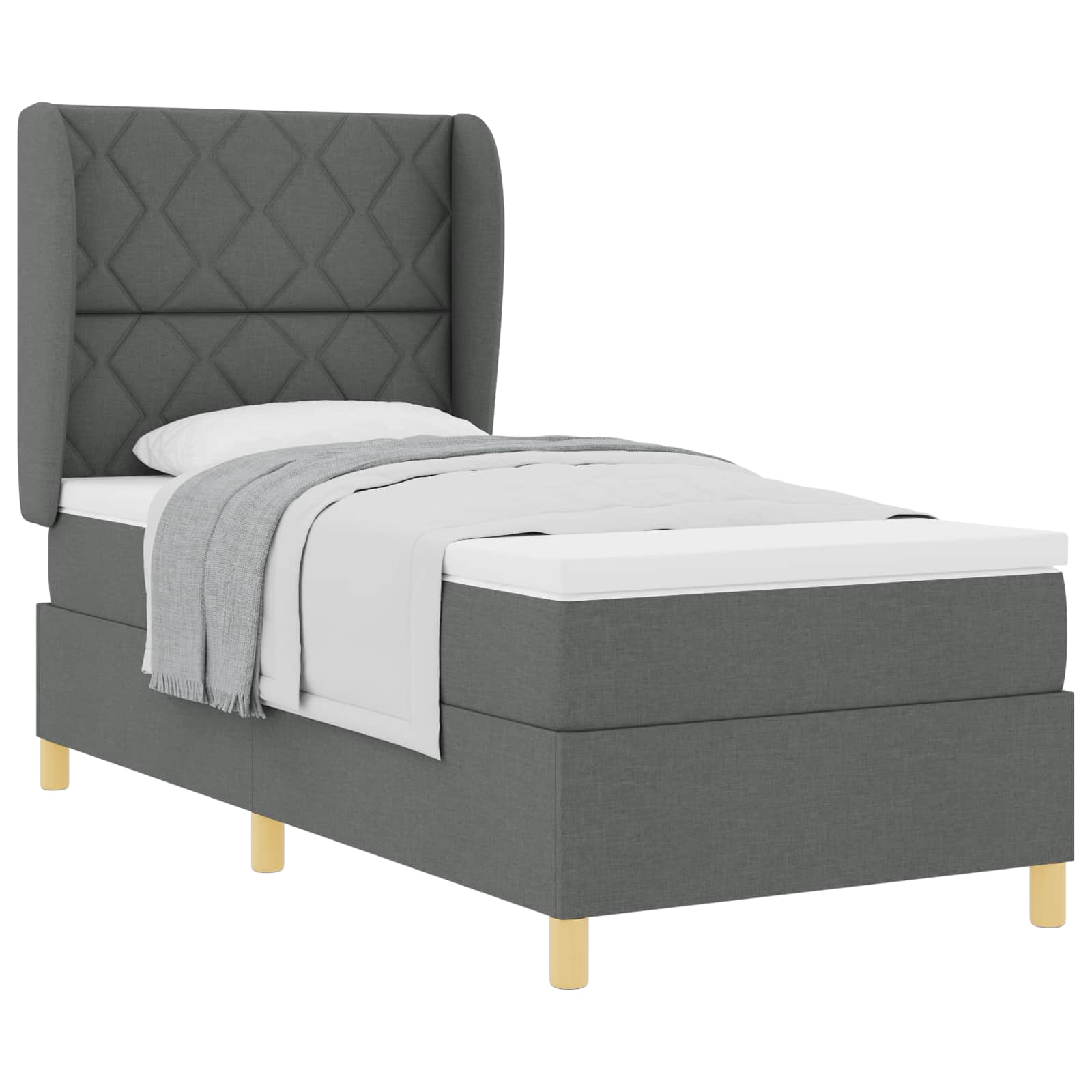 Lit à ressorts avec tête de lit Gris foncé 200 x 90 cm tissu