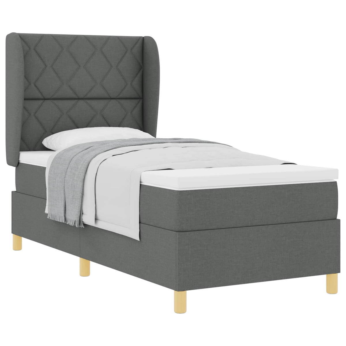 Lit à ressorts avec tête de lit Gris foncé 200 x 90 cm tissu