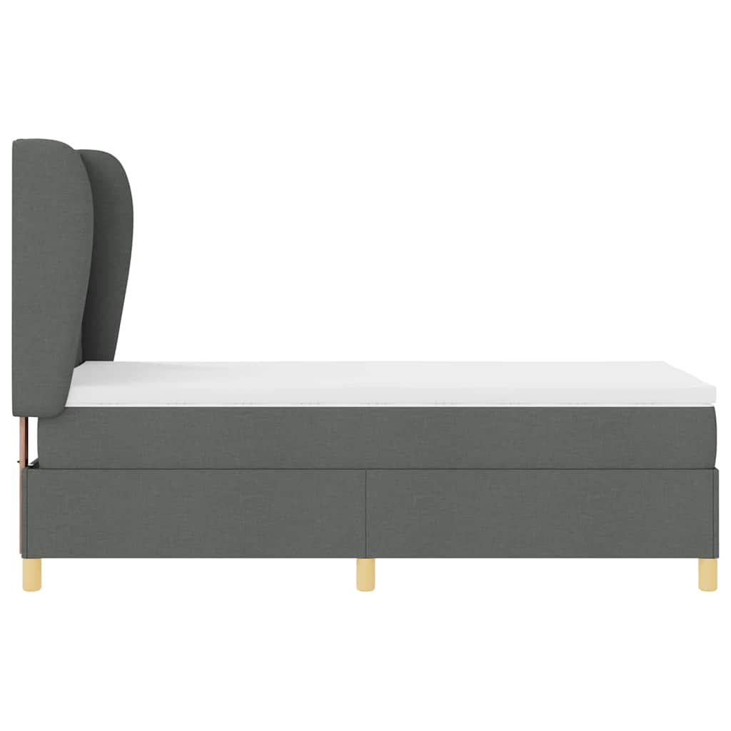 Lit à ressorts avec tête de lit Gris foncé 200 x 90 cm tissu