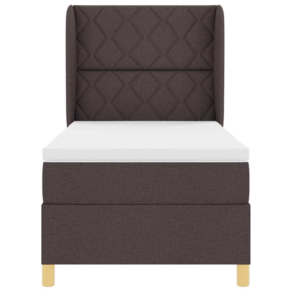 Lit à ressorts avec tête de lit Marron foncé 200 x 100 cm tissu