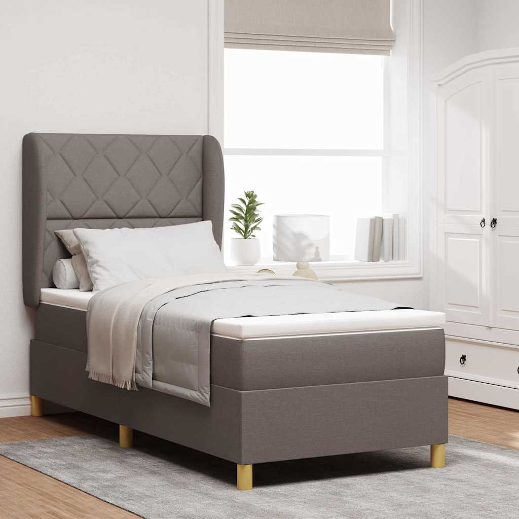 Lit à ressorts avec tête de lit Taupe 200 x 100 cm tissu