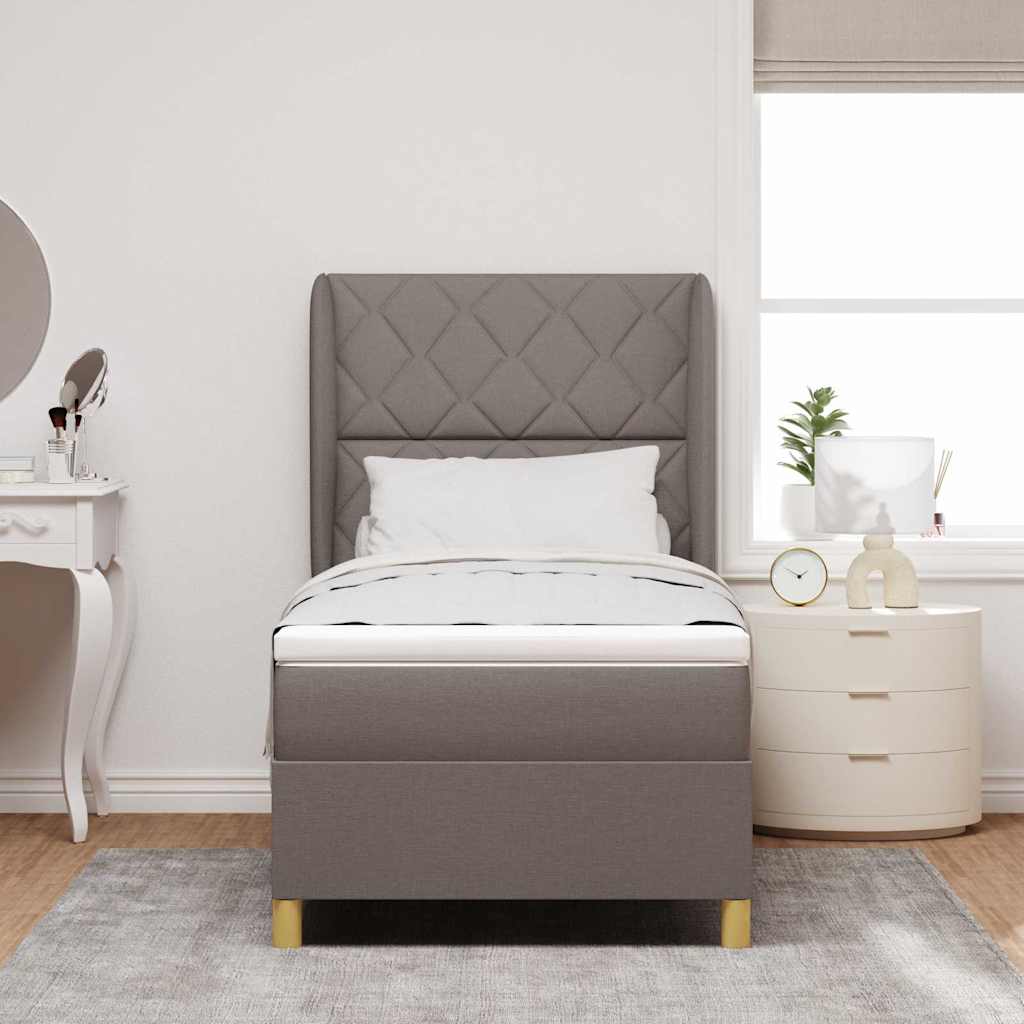 Lit à ressorts avec tête de lit Taupe 200 x 100 cm tissu