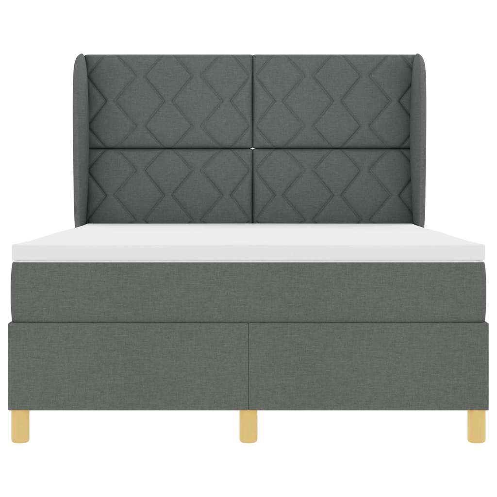 Lit à ressorts avec tête de lit Gris foncé 190 x 140 cm tissu