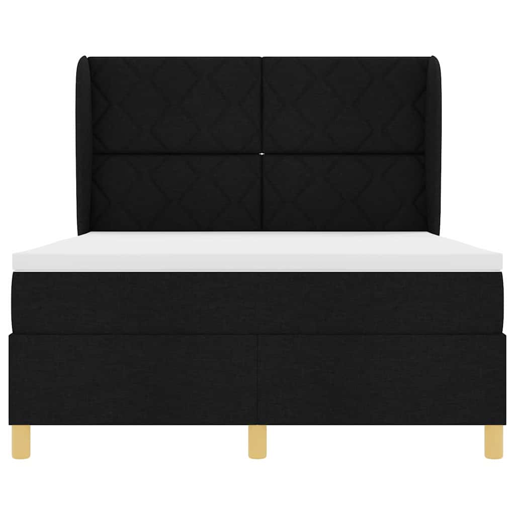 Lit à ressorts avec tête de lit Noir 190 x 140 cm tissu