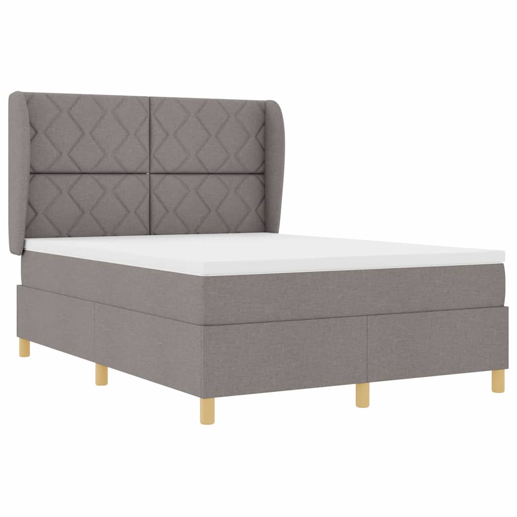 Lit à ressorts avec tête de lit Taupe 190 x 140 cm tissu