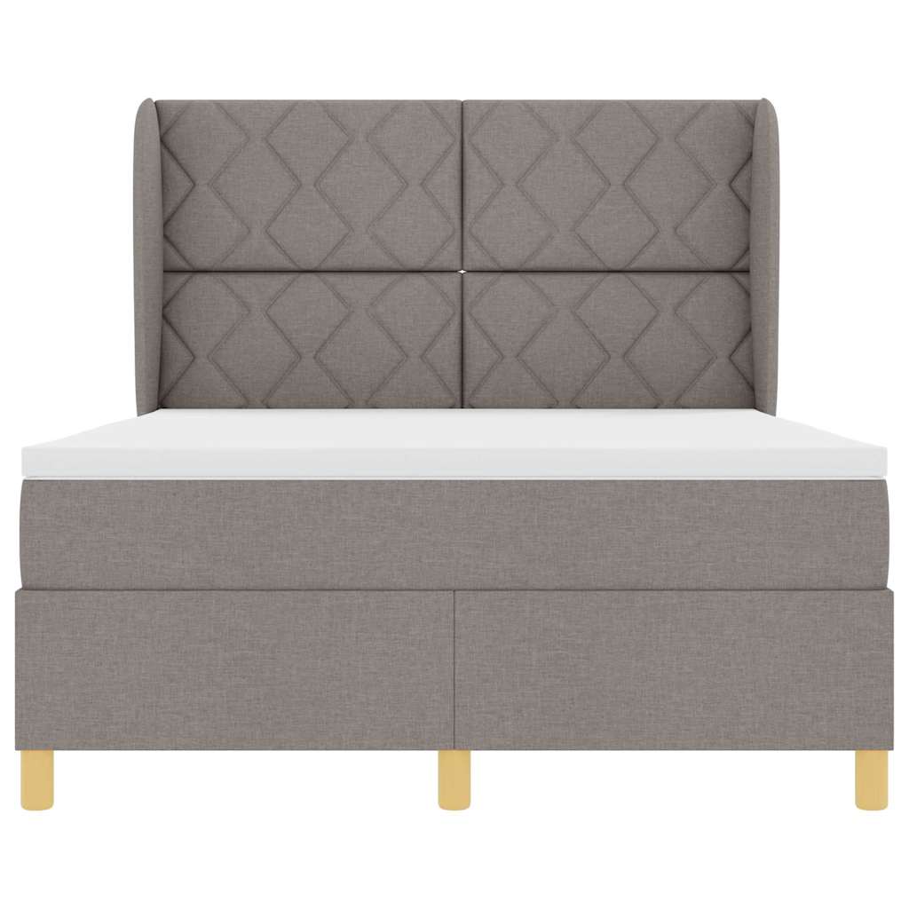 Lit à ressorts avec tête de lit Taupe 190 x 140 cm tissu