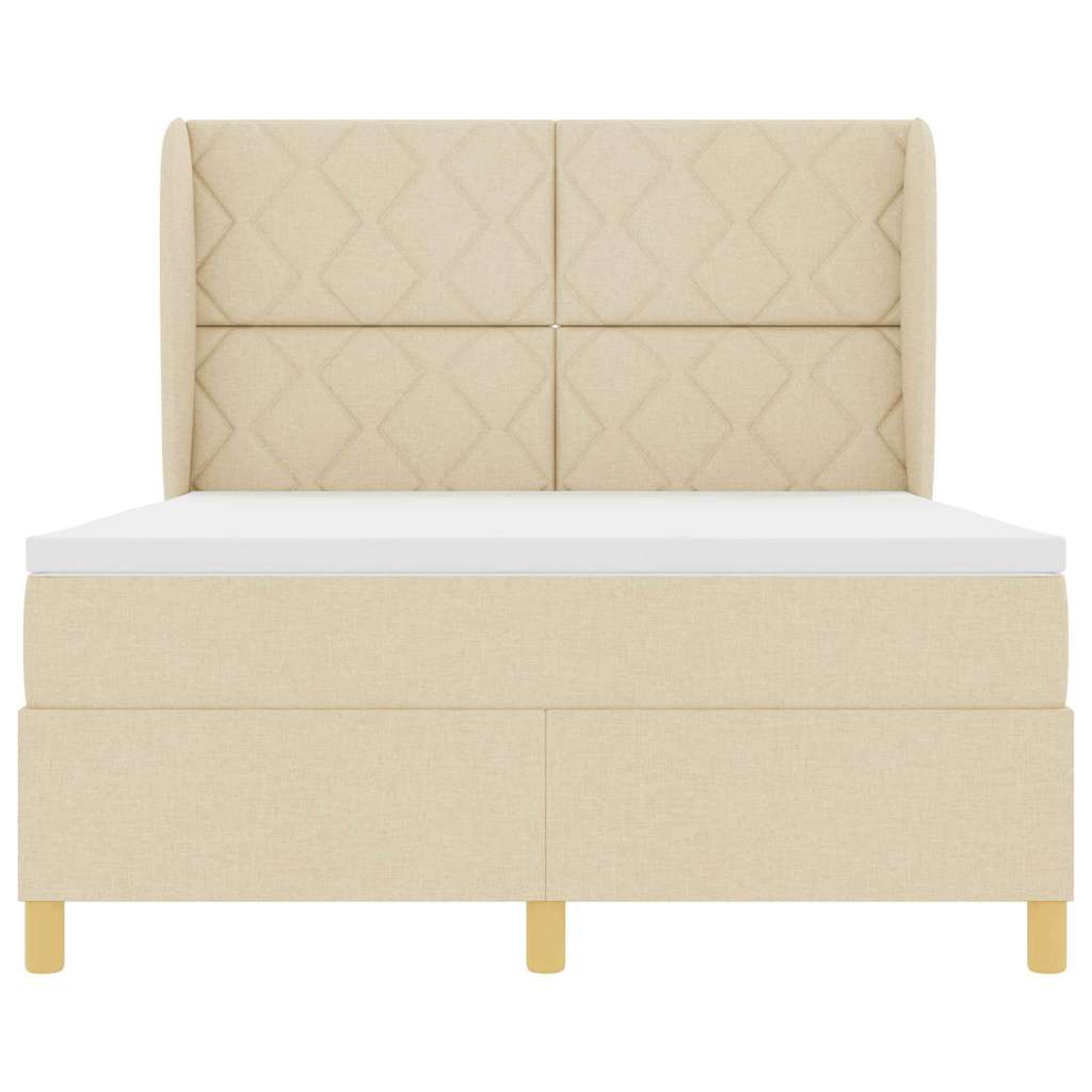 Lit à ressorts avec tête de lit Crème 190 x 140 cm tissu