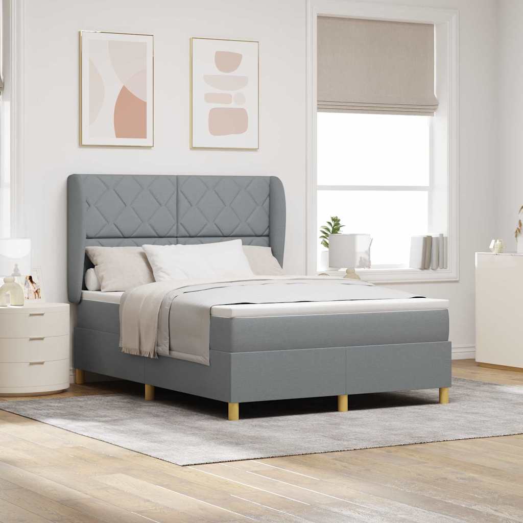 Lit à ressorts avec tête de lit Gris clair 200 x 140 cm tissu