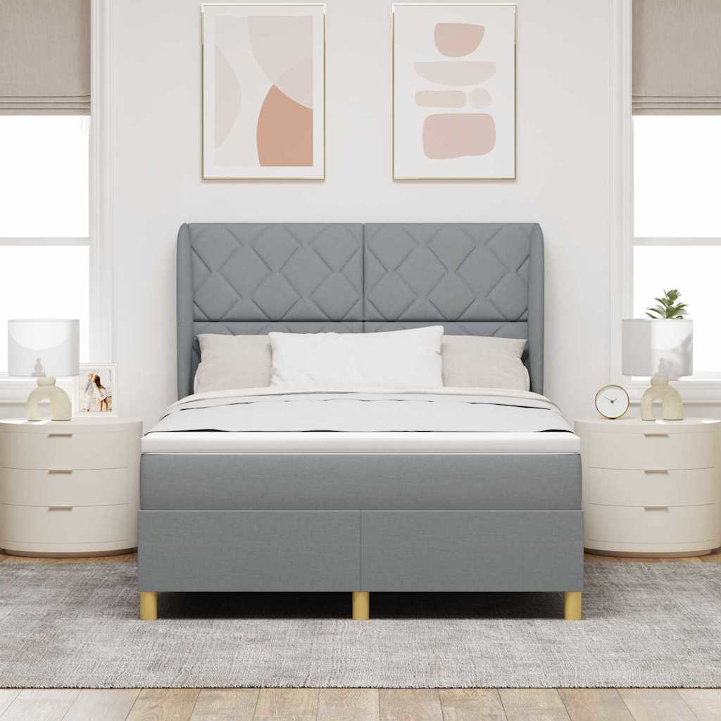 Lit à ressorts avec tête de lit Gris clair 200 x 140 cm tissu