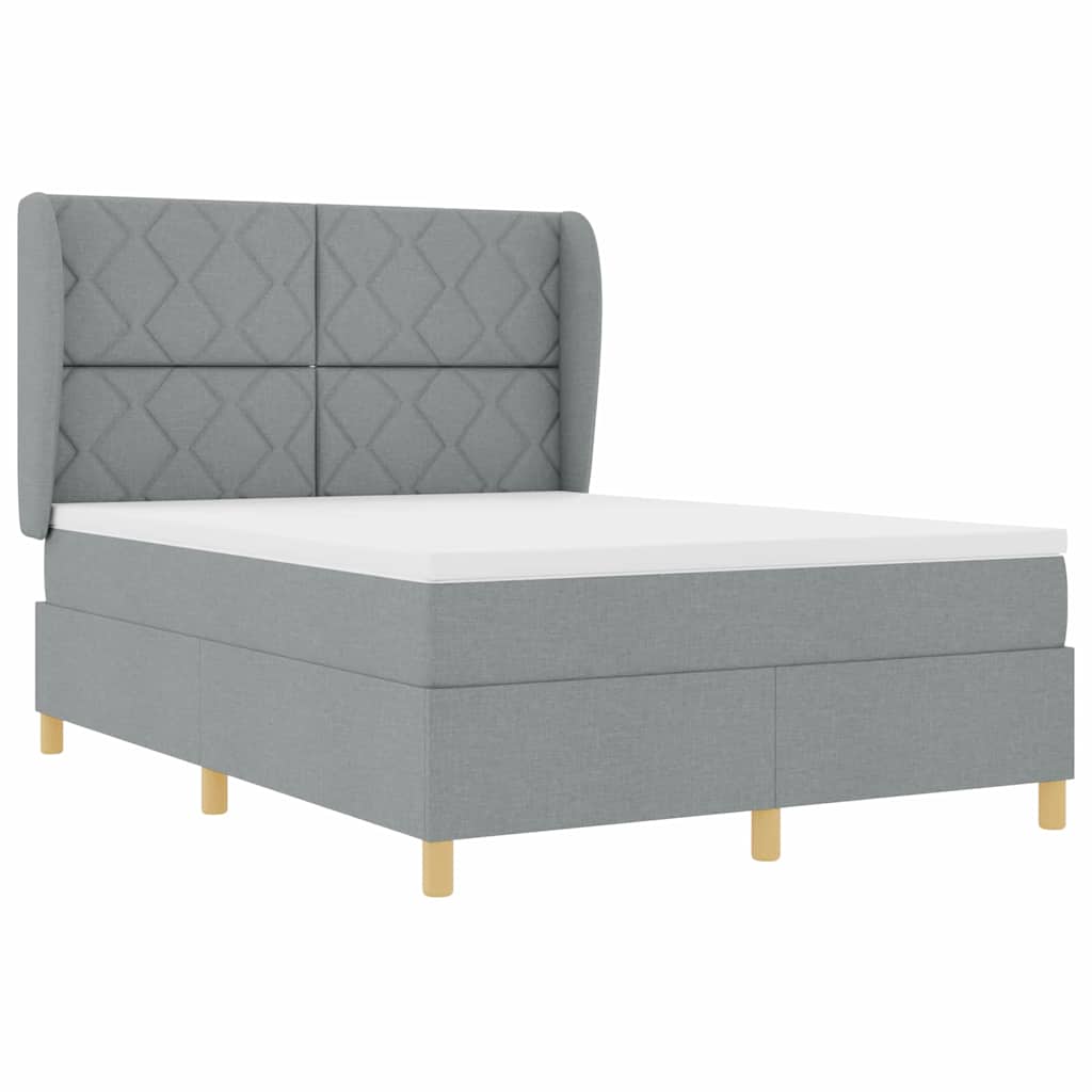 Lit à ressorts avec tête de lit Gris clair 200 x 140 cm tissu