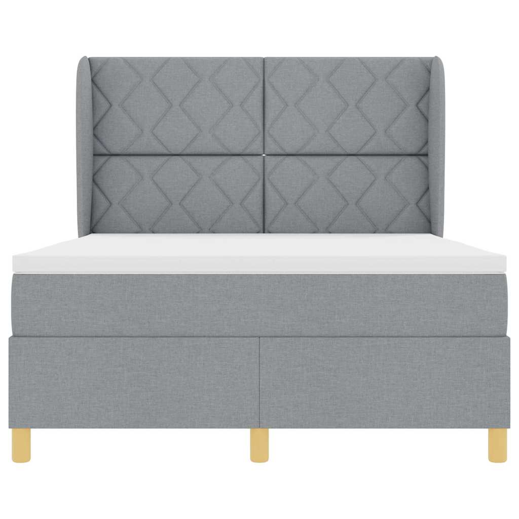 Lit à ressorts avec tête de lit Gris clair 200 x 140 cm tissu