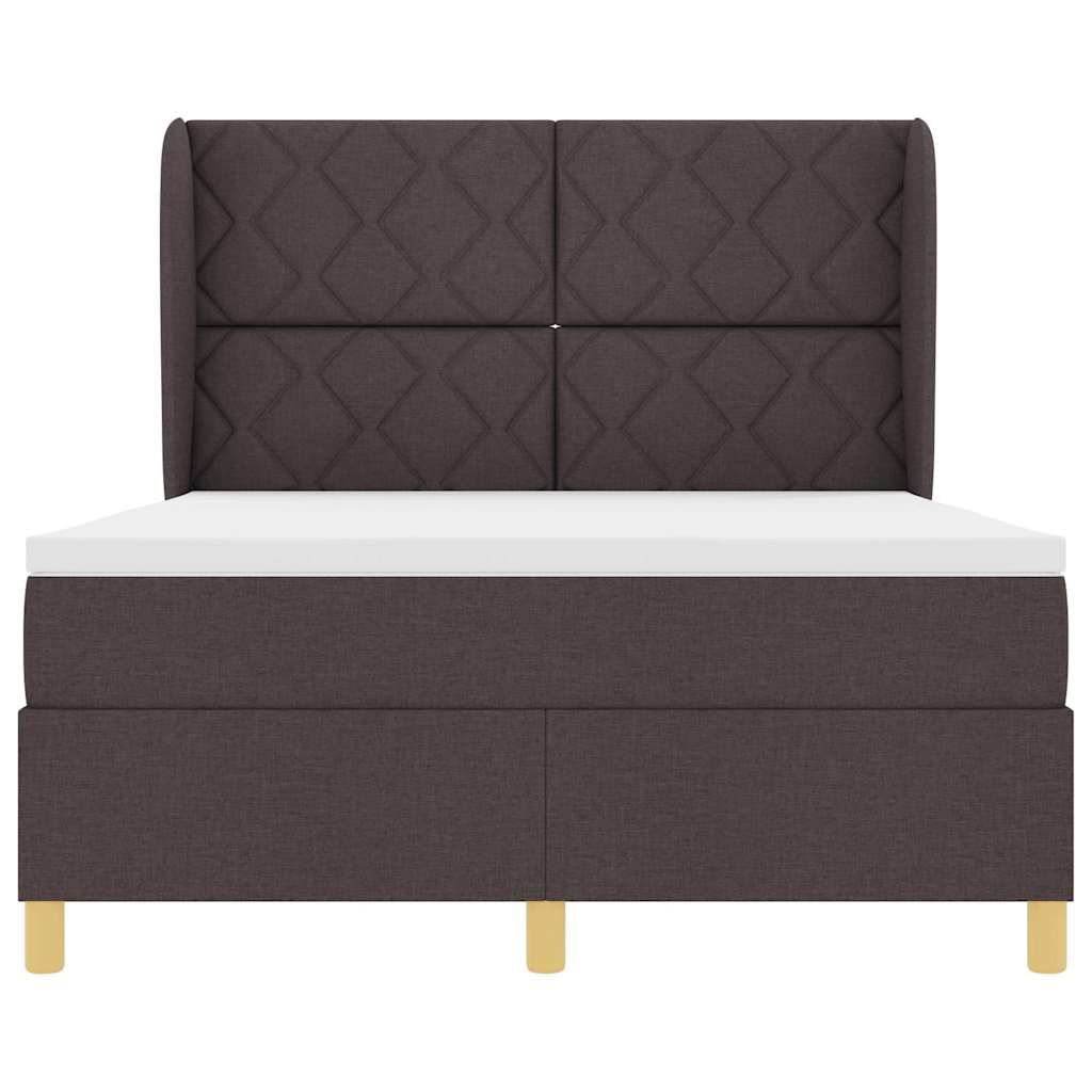 Lit à ressorts avec tête de lit Marron foncé 200 x 160 cm tissu