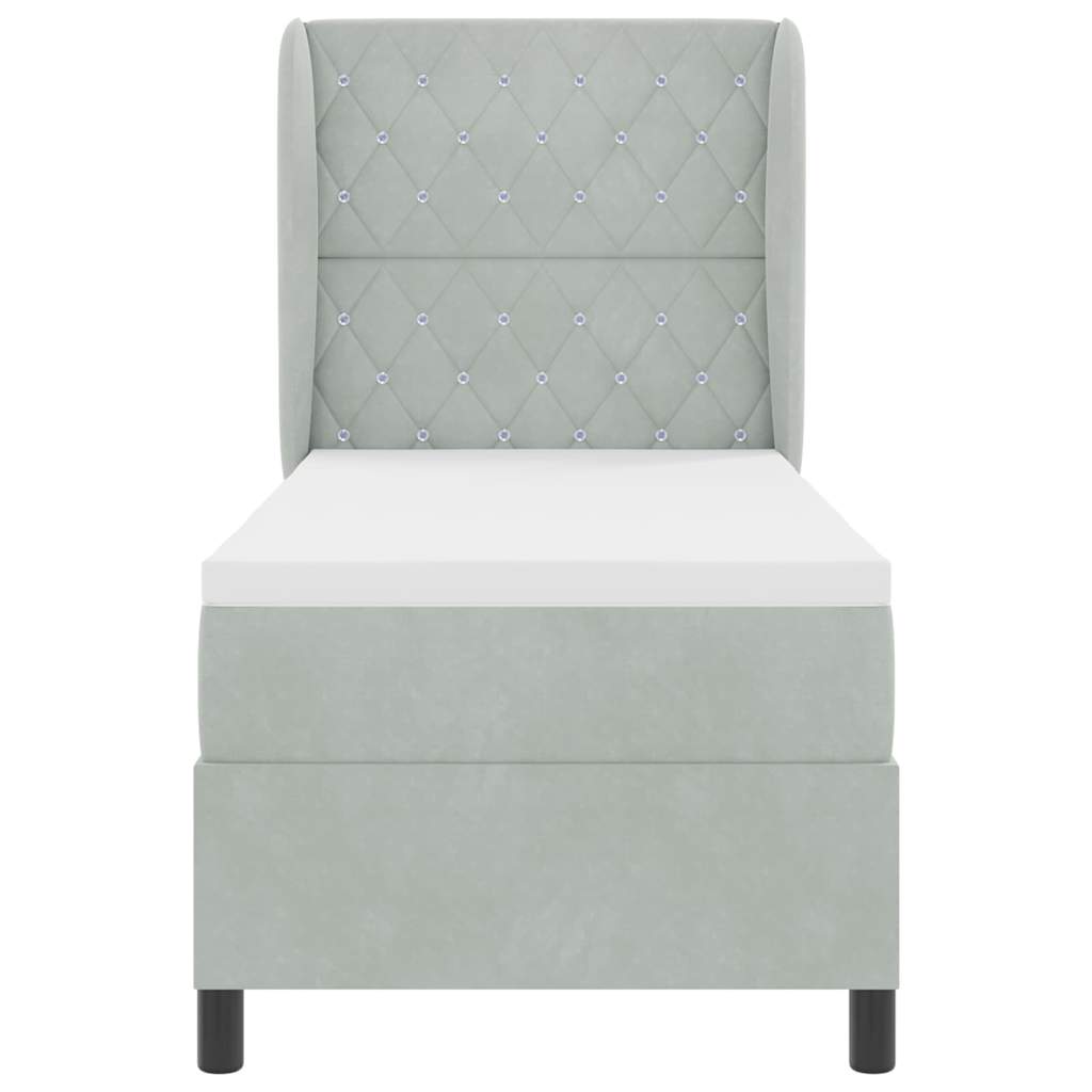 Lit à ressorts avec tête de lit Gris clair 200 x 80 cm Velours