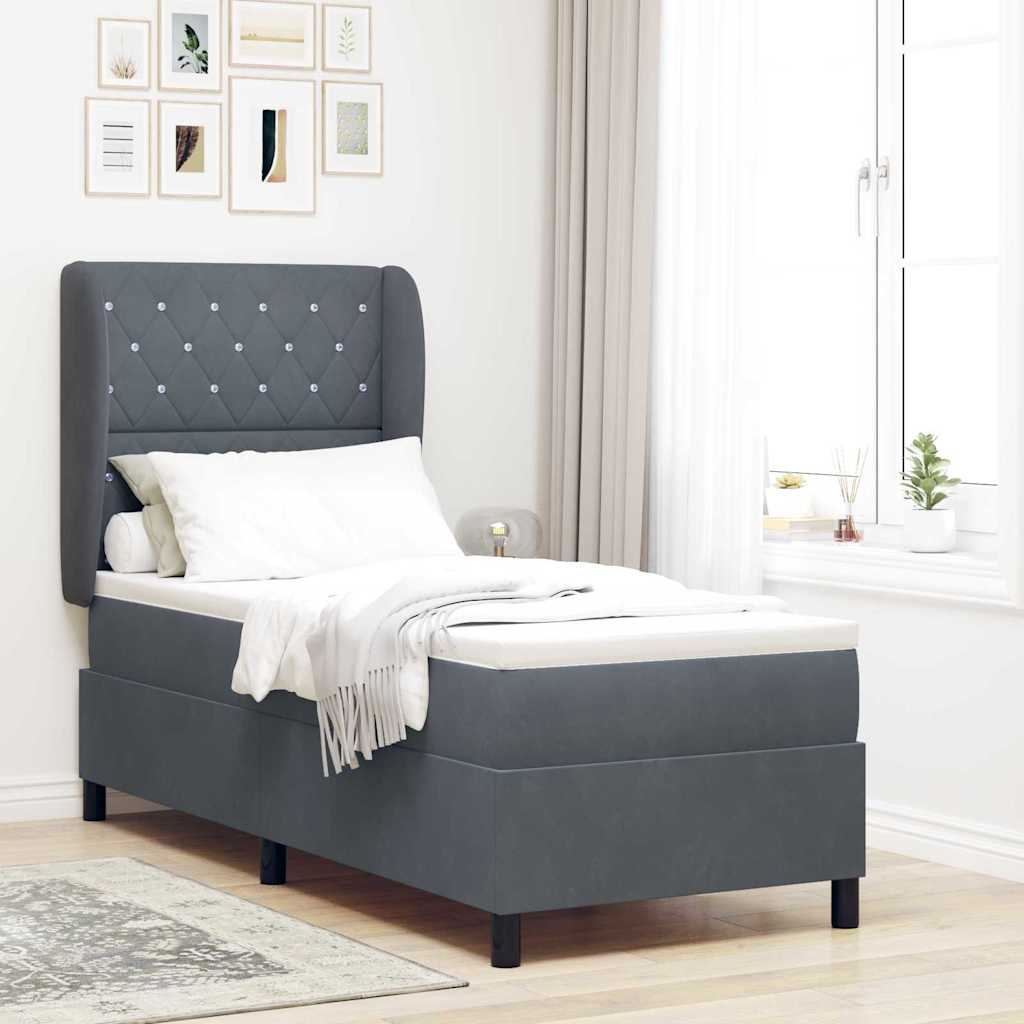 Lit à ressorts avec matelas Gris foncé 200 x 80 cm Velours - XIOS