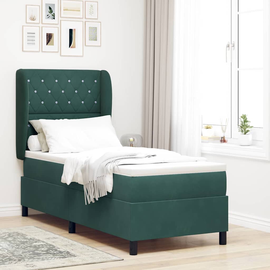 Lit à ressorts avec tête de lit Vert foncé 200 x 80 cm Velours