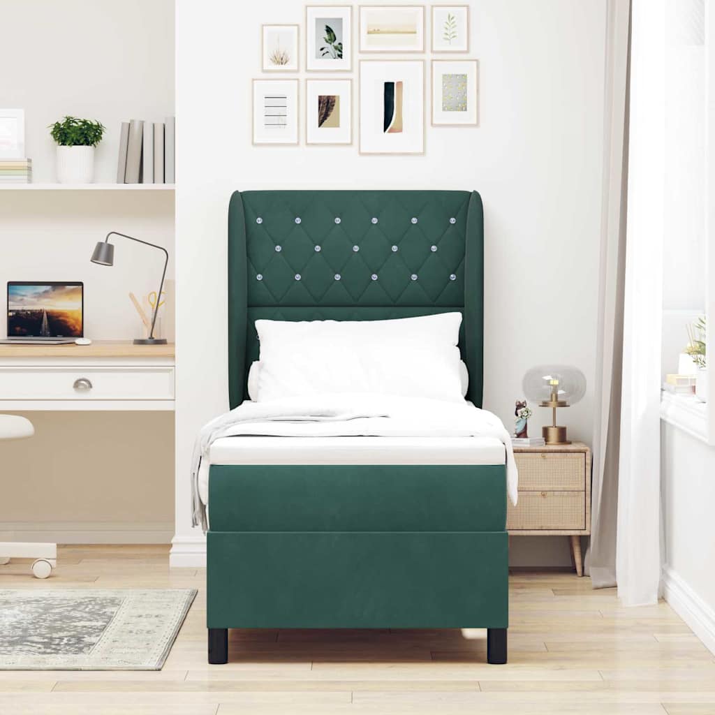 Lit à ressorts avec tête de lit Vert foncé 200 x 80 cm Velours