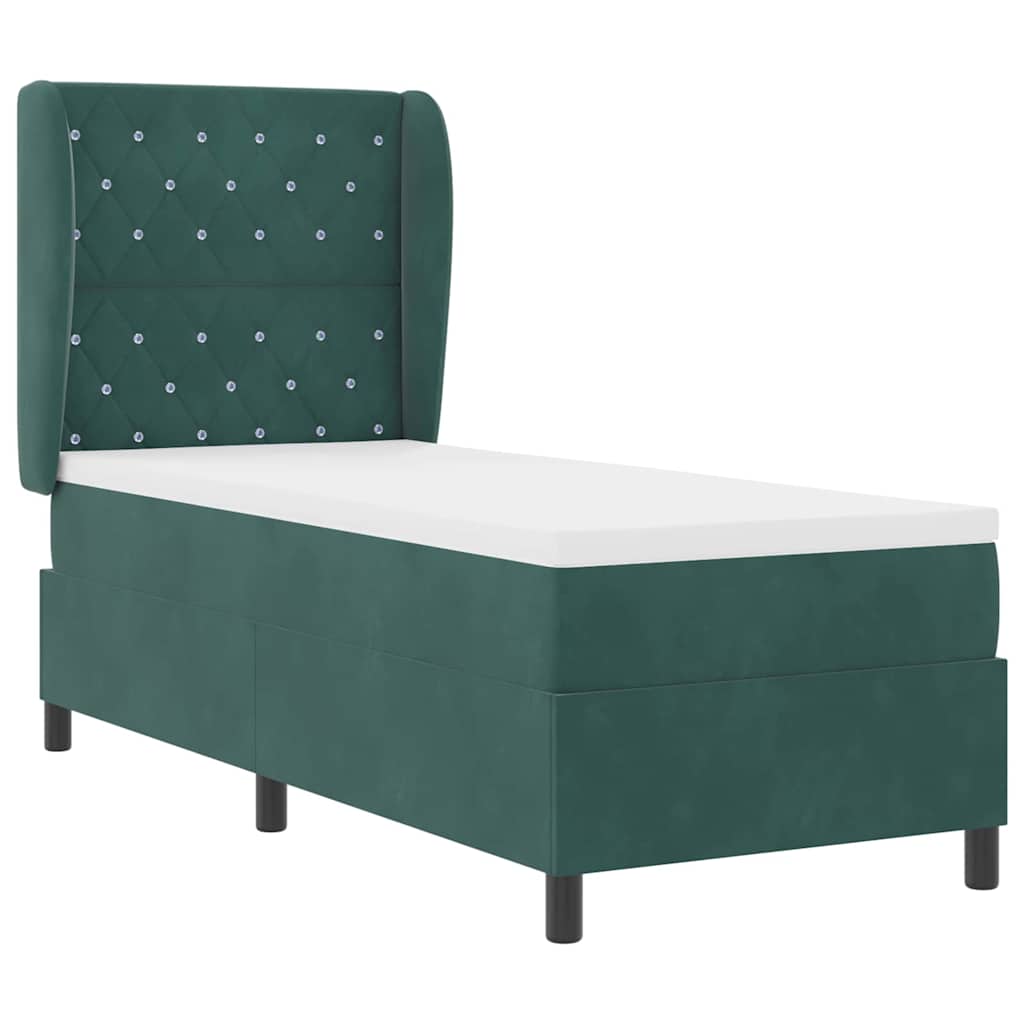 Lit à ressorts avec tête de lit Vert foncé 200 x 80 cm Velours