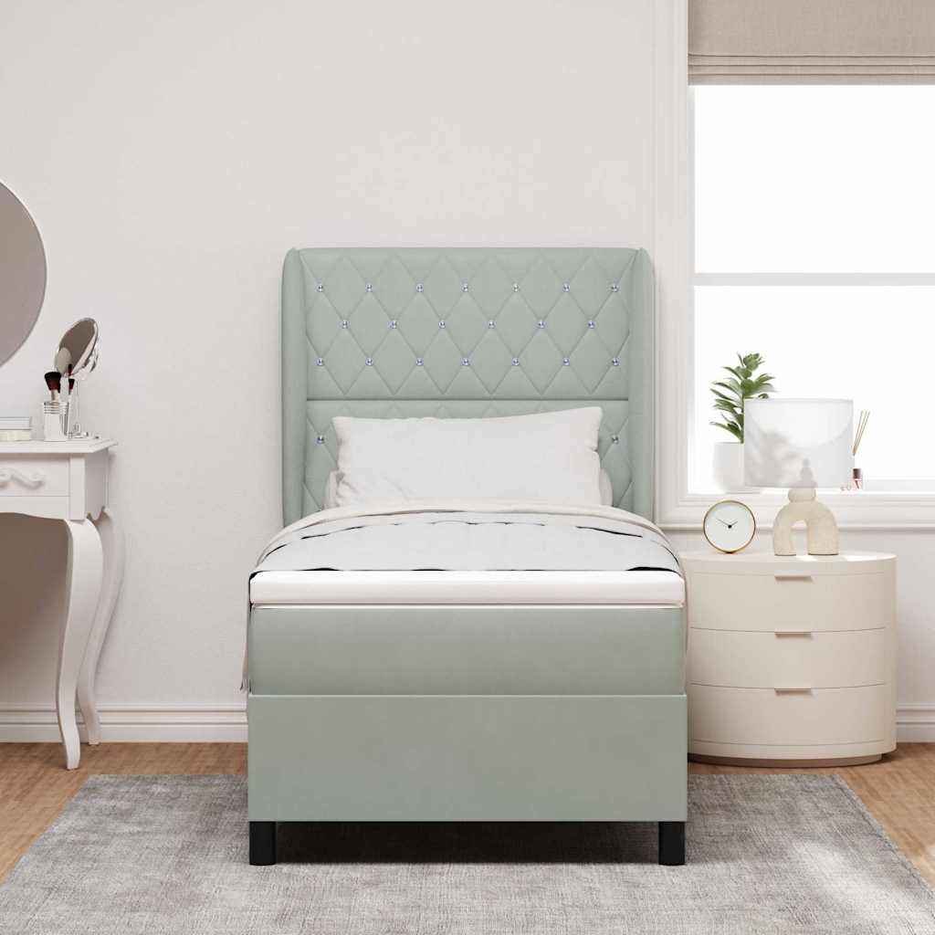 Lit à ressorts avec matelas Gris clair 190 x 90 cm Velours