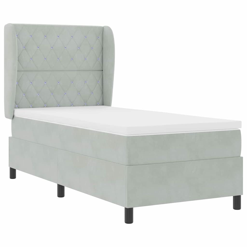 Lit à ressorts avec matelas Gris clair 200 x 90 cm Velours