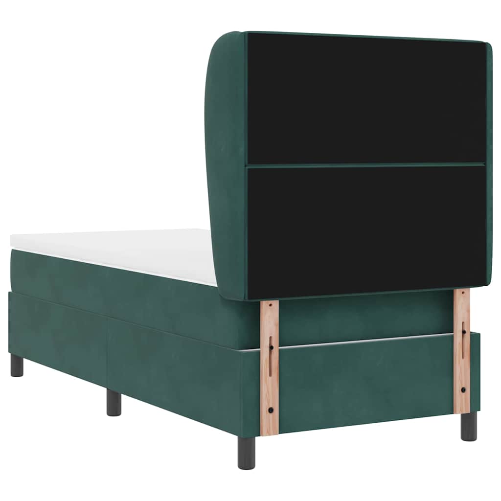 Lit à ressorts avec matelas Vert foncé 200 x 90 cm Velours