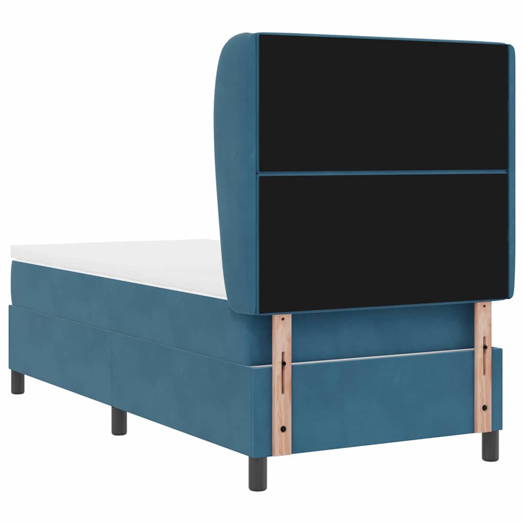 Lit à ressorts avec tête de lit Bleu foncé 200 x 90 cm Velours