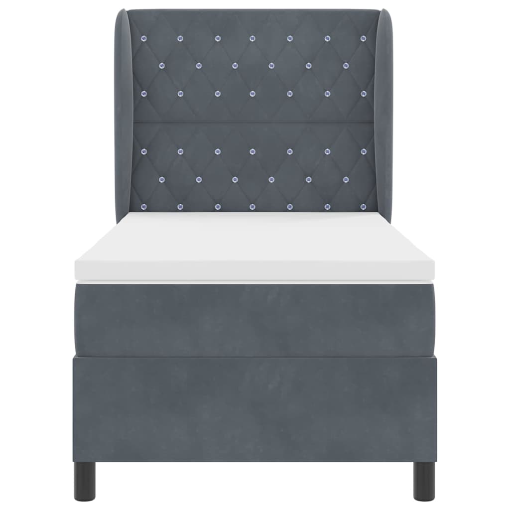 Lit à ressorts avec matelas Gris foncé 200 x 100 cm Velours