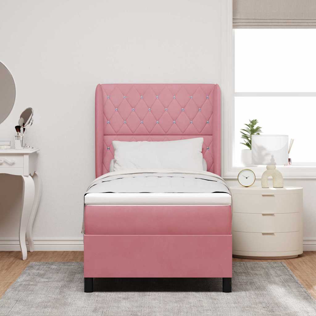 Lit à ressorts avec matelas Rose 200 x 100 cm Velours