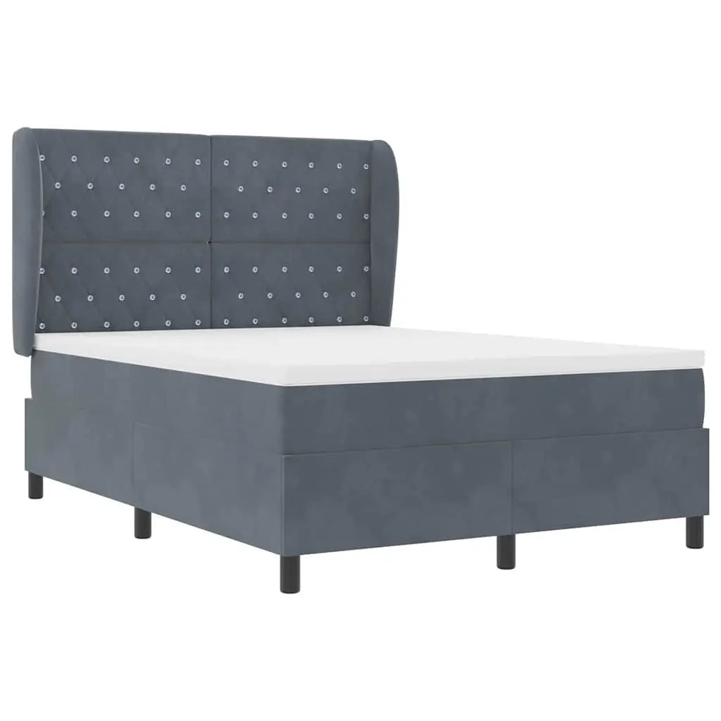 Lit à ressorts avec matelas Gris foncé 190 x 140 cm Velours - XIOS