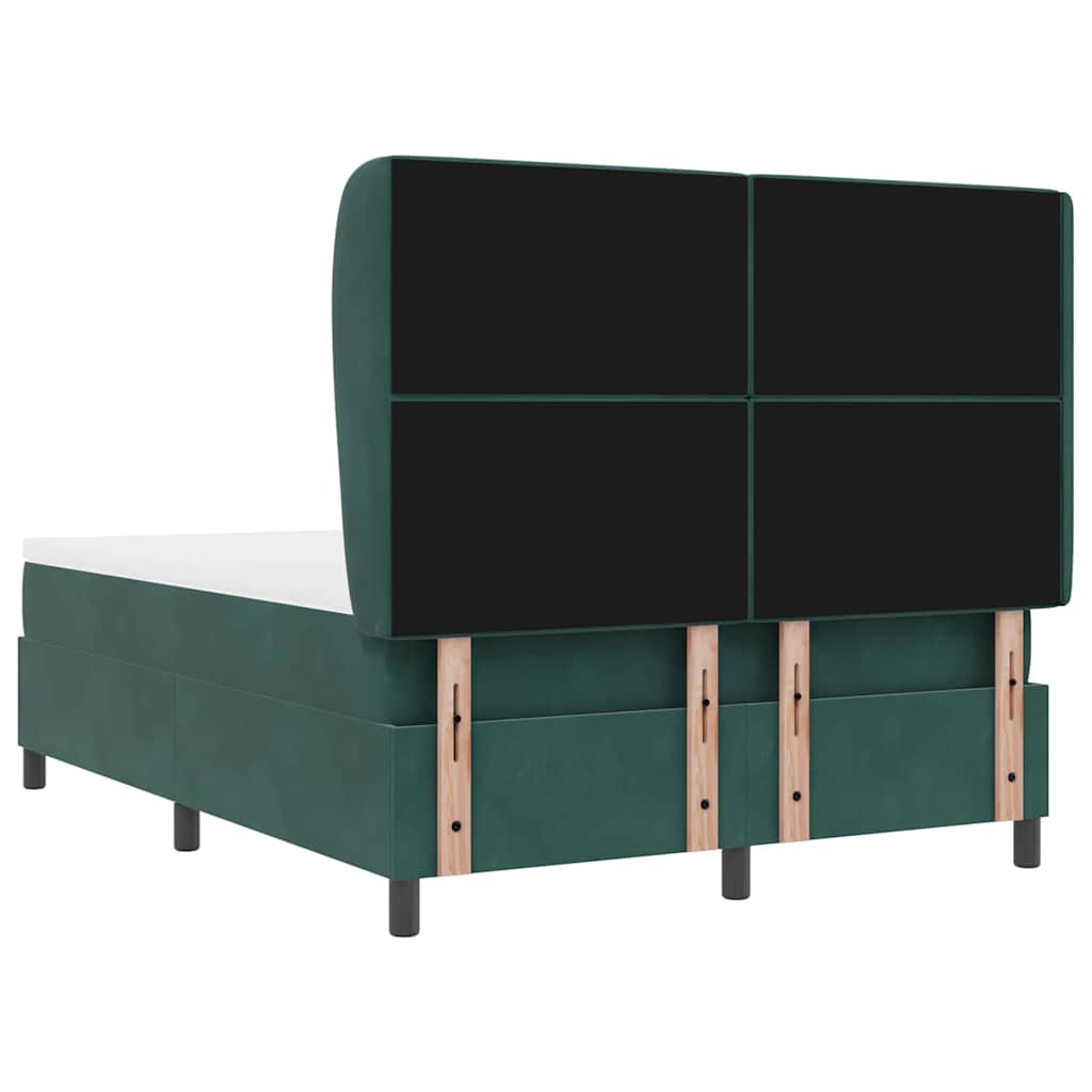 Lit à ressorts avec tête de lit Vert foncé 190 x 140 cm Velours